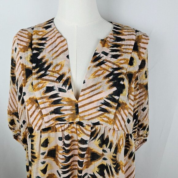 Ba&Sh Cleo Graphic Print Mini Dress Medium Bohemian Brown Maximalism Artsy - Picture 15 of 16